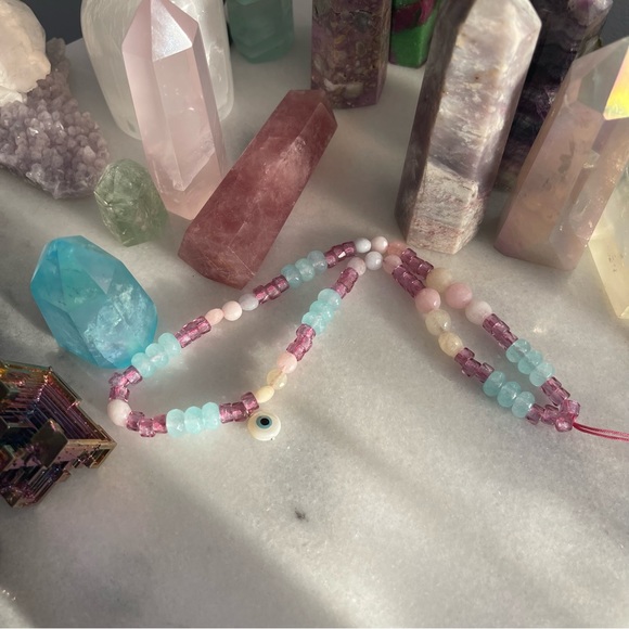 Y2K Cellphone Strap Beaded Evil Eye Pink & Blue Keychain Beaded Phone Charm 1/2 - Picture 5 of 5